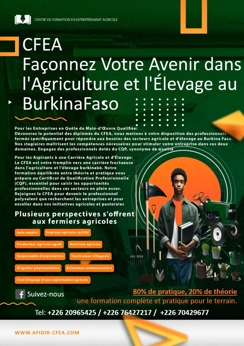 CFEA: Façonnez Votre Avenir dans l'Agriculture et l'Élevage au Burkina Faso